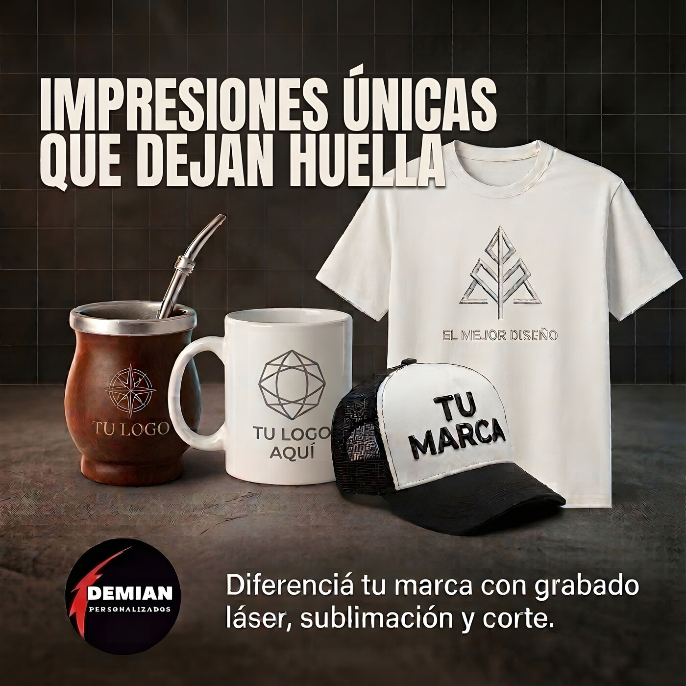 Mate, taza, gorra y remera Demian Personalizados con grabado y logo